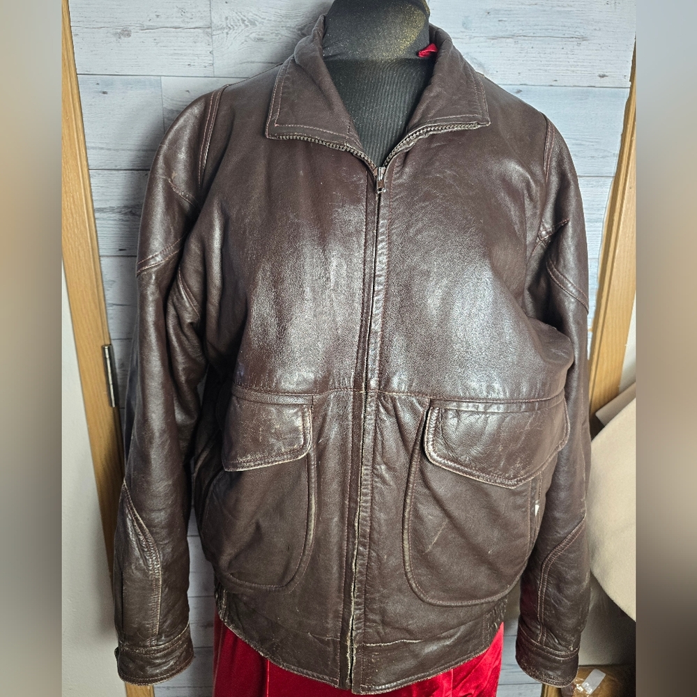Vintage 90's William Barry Watershed Leather Jacket Brown Quilted